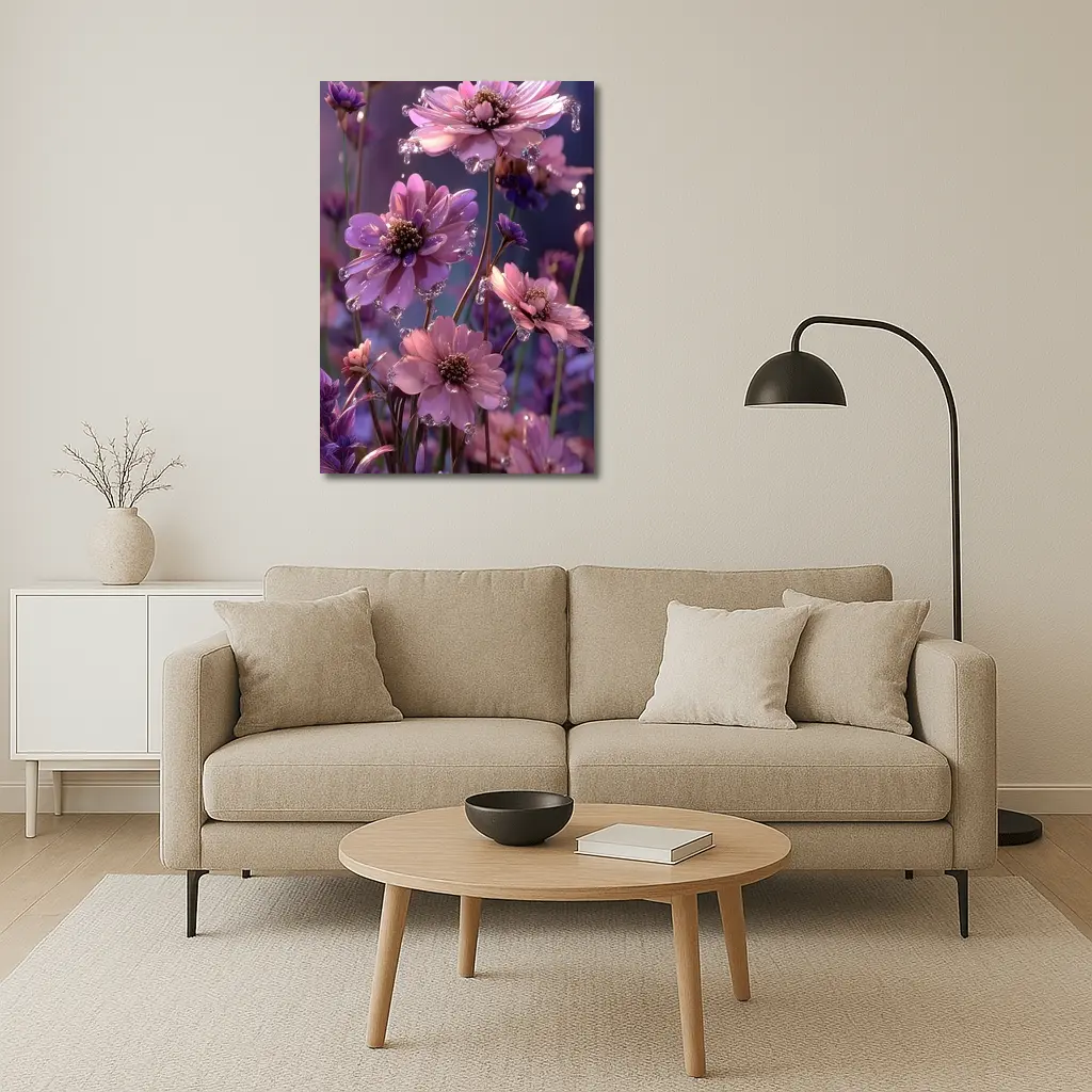 Pink Purple Cosmos Flowers With Water Droplets – Wall Art