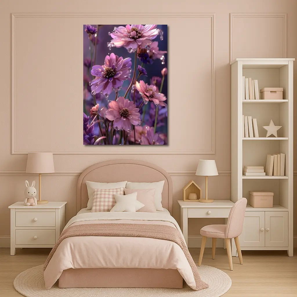 Pink Purple Cosmos Flowers With Water Droplets – Wall Art