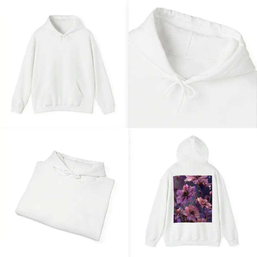 Pink Purple Cosmos Flowers With Water Droplets – Hoodies
