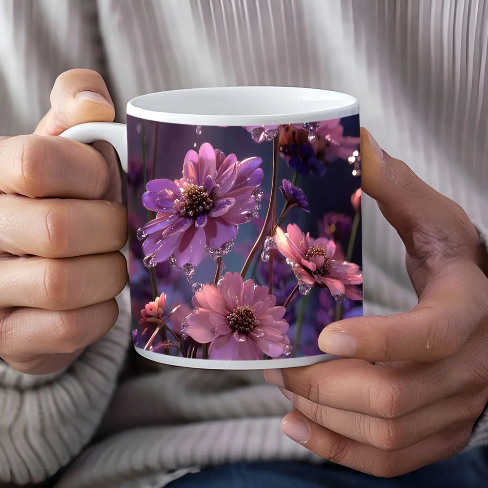 Pink Purple Cosmos Flowers With Water Droplets – Mugs
