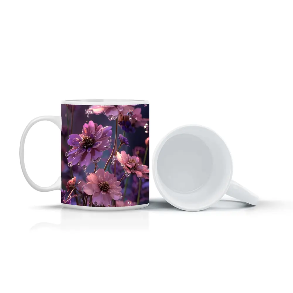 Pink Purple Cosmos Flowers With Water Droplets – Mugs