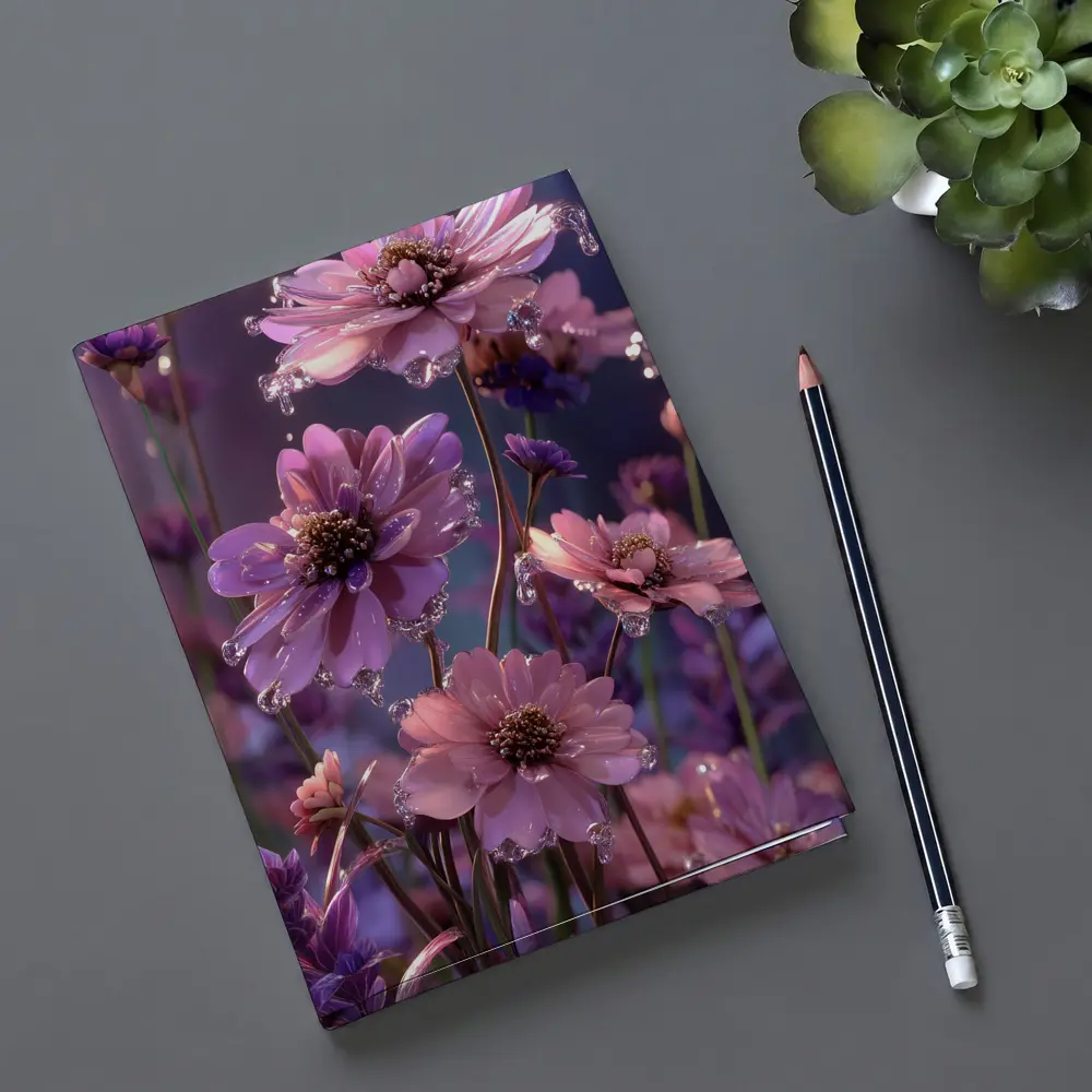 Pink Purple Cosmos Flowers With Water Droplets – Notebooks