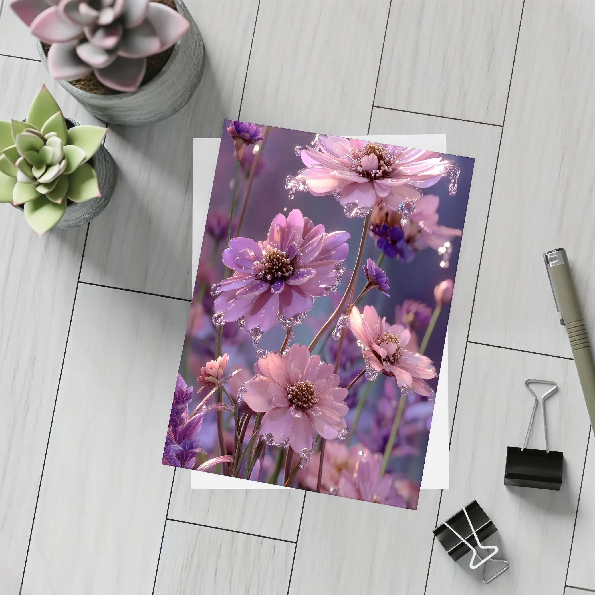 Pink Purple Cosmos Flowers With Water Droplets – Postcards