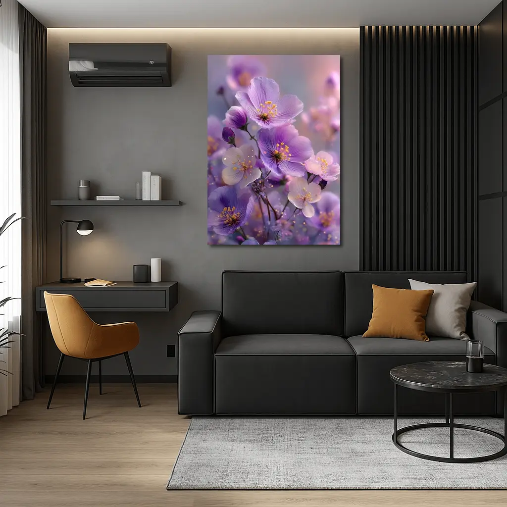 Purple Wildflowers Soft Dreamy Bokeh Background – Wall Art