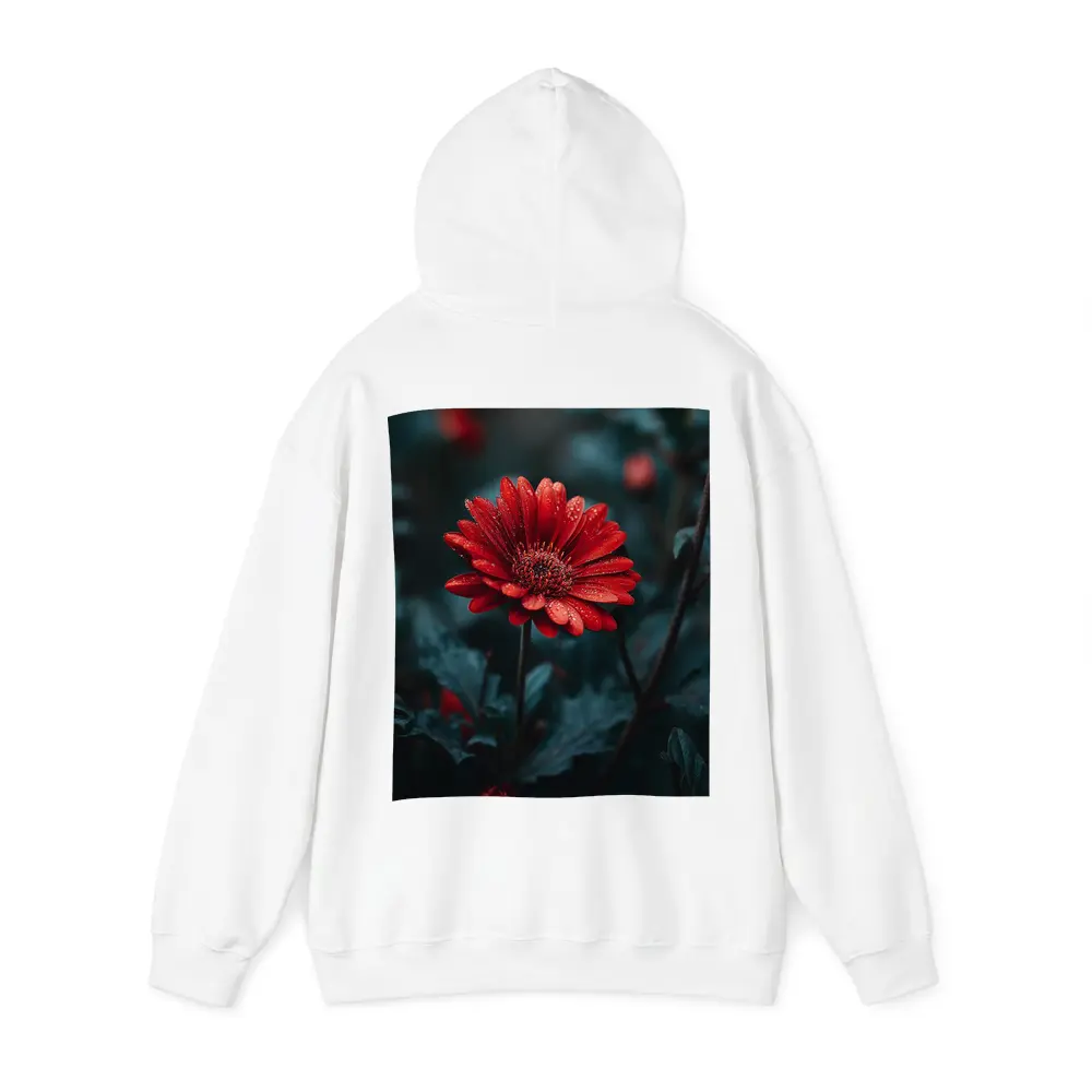 Red Gerbera Daisy With Rain Drops Dark – Hoodies
