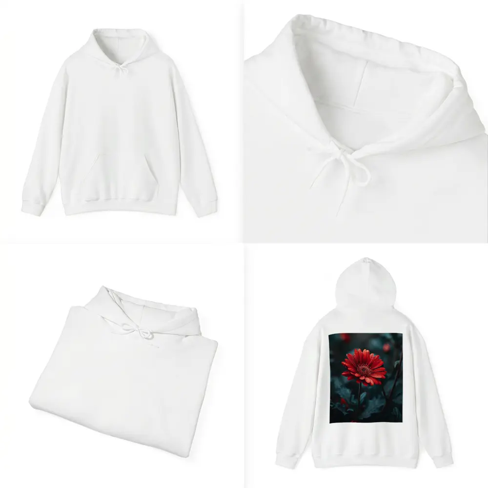 Red Gerbera Daisy With Rain Drops Dark – Hoodies