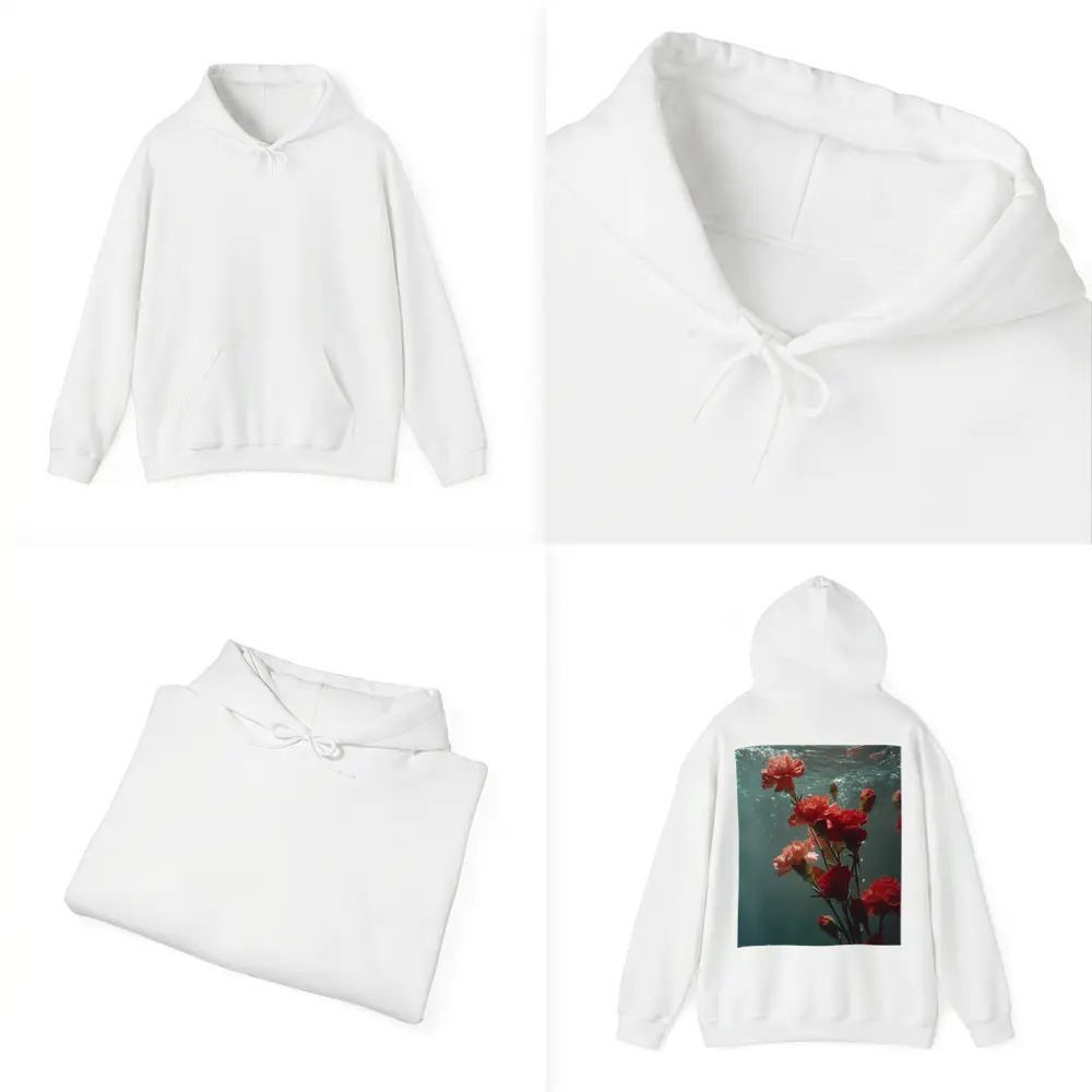 Red Carnations Floating Underwater Dark Background – Hoodies