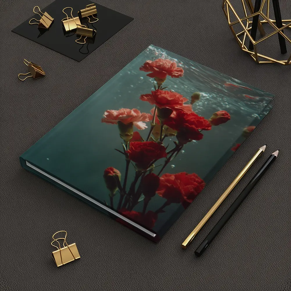 Red Carnations Floating Underwater Dark Background – Notebooks