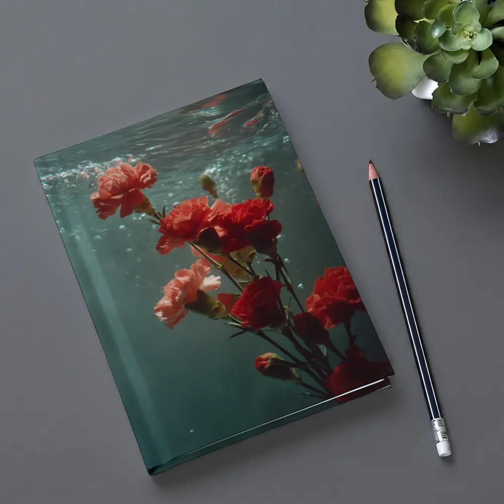 Red Carnations Floating Underwater Dark Background – Notebooks