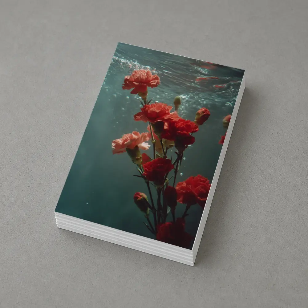 Red Carnations Floating Underwater Dark Background – Postcards