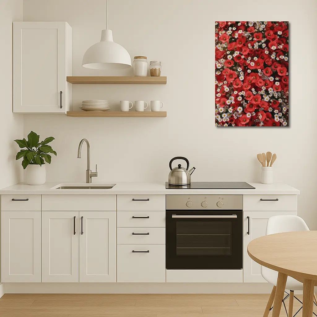 Red Poppies and White Daisies Flower Field – Wall Art