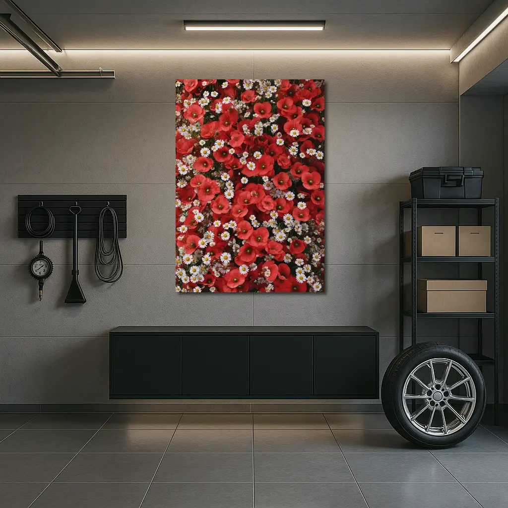 Red Poppies and White Daisies Flower Field – Wall Art