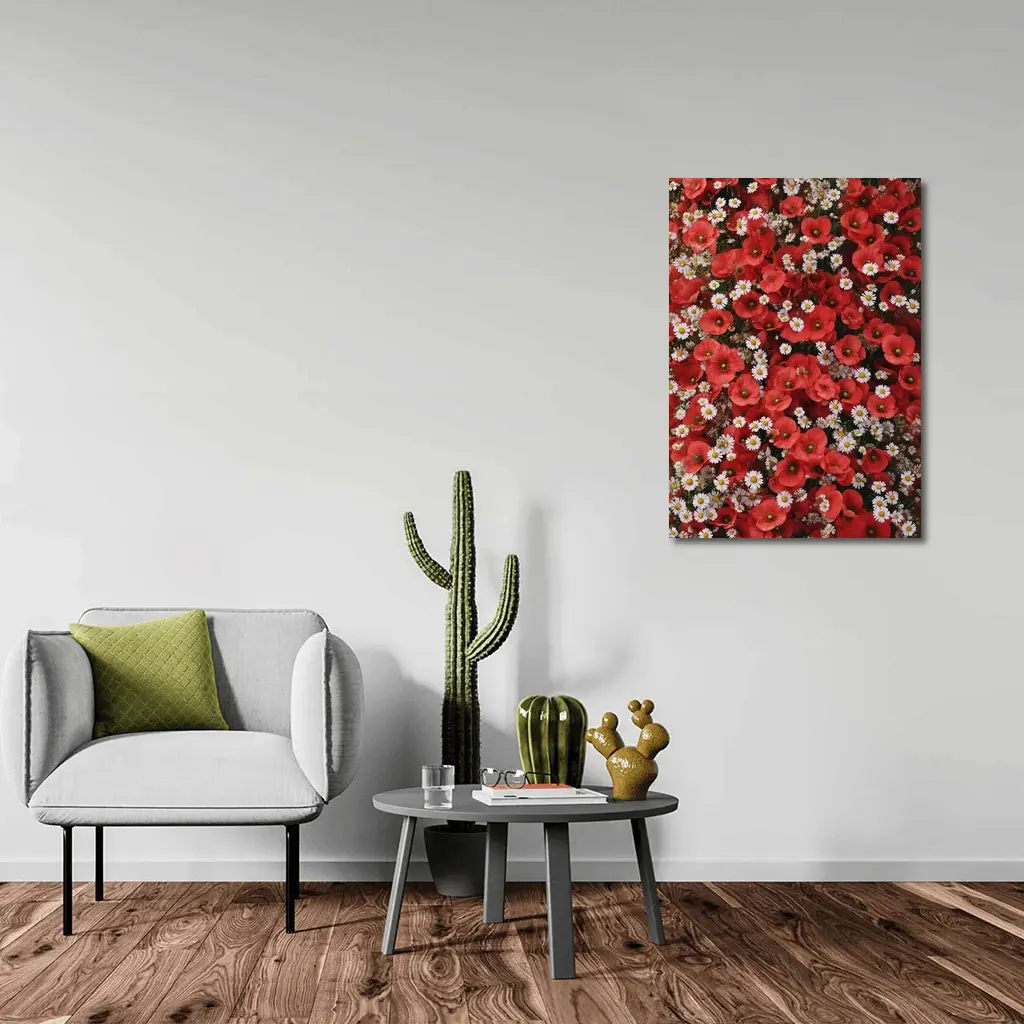Red Poppies and White Daisies Flower Field – Wall Art