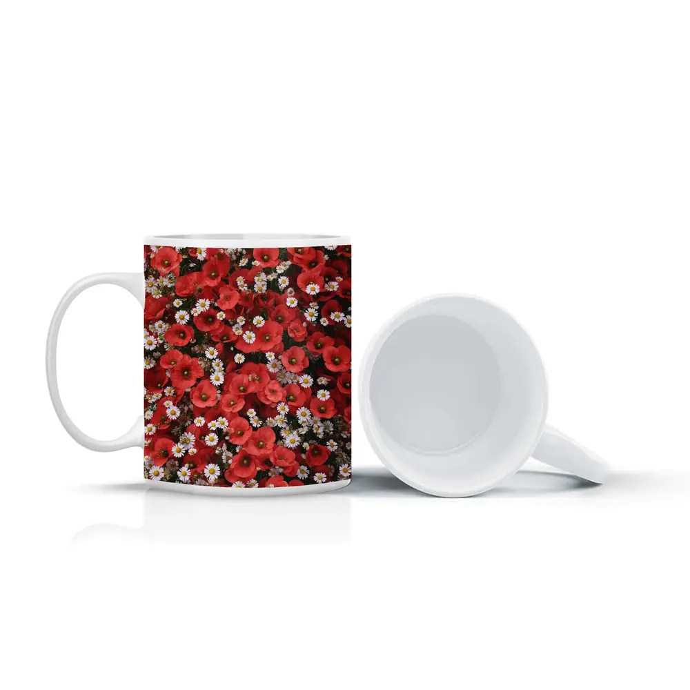 Red Poppies and White Daisies Flower Field – Mugs