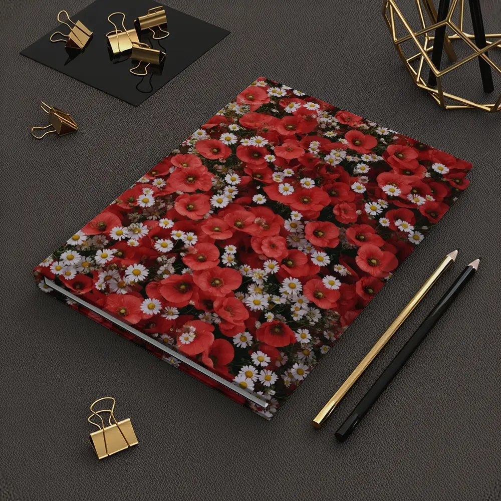 Red Poppies and White Daisies Flower Field – Notebooks
