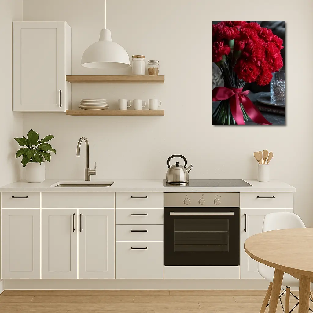 Red Carnations Bouquet With Satin Ribbon – Wall Art