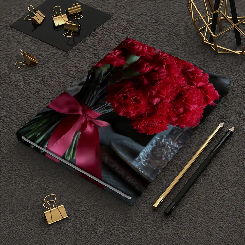 Red Carnations Bouquet With Satin Ribbon – Notebooks