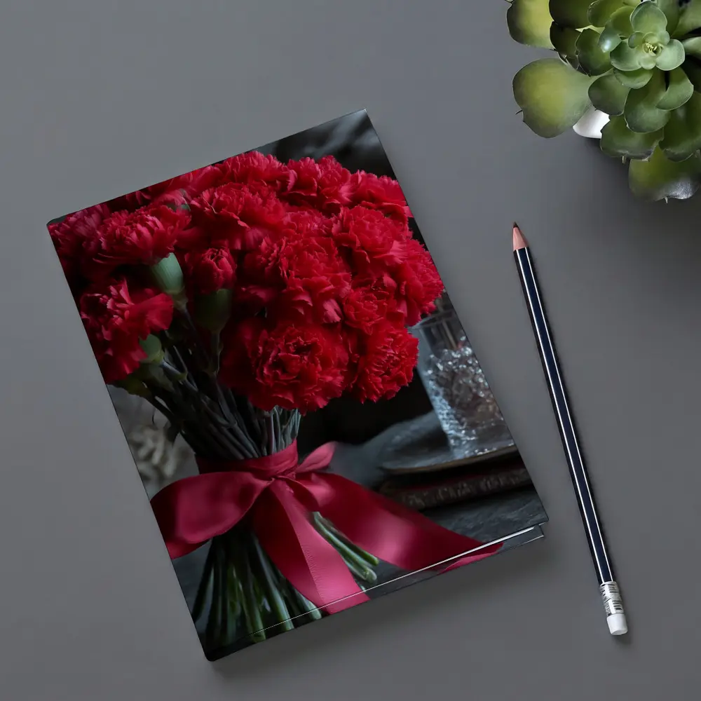 Red Carnations Bouquet With Satin Ribbon – Notebooks