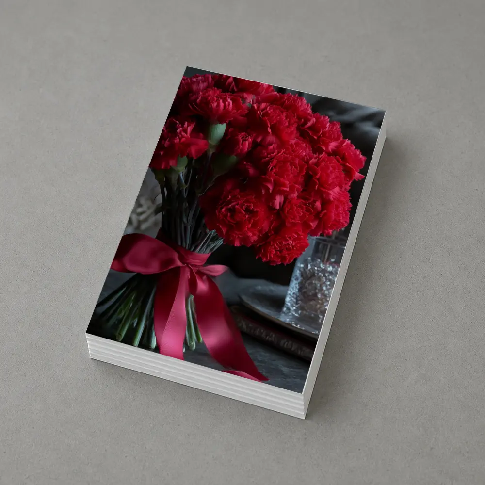 Red Carnations Bouquet With Satin Ribbon – Postcards