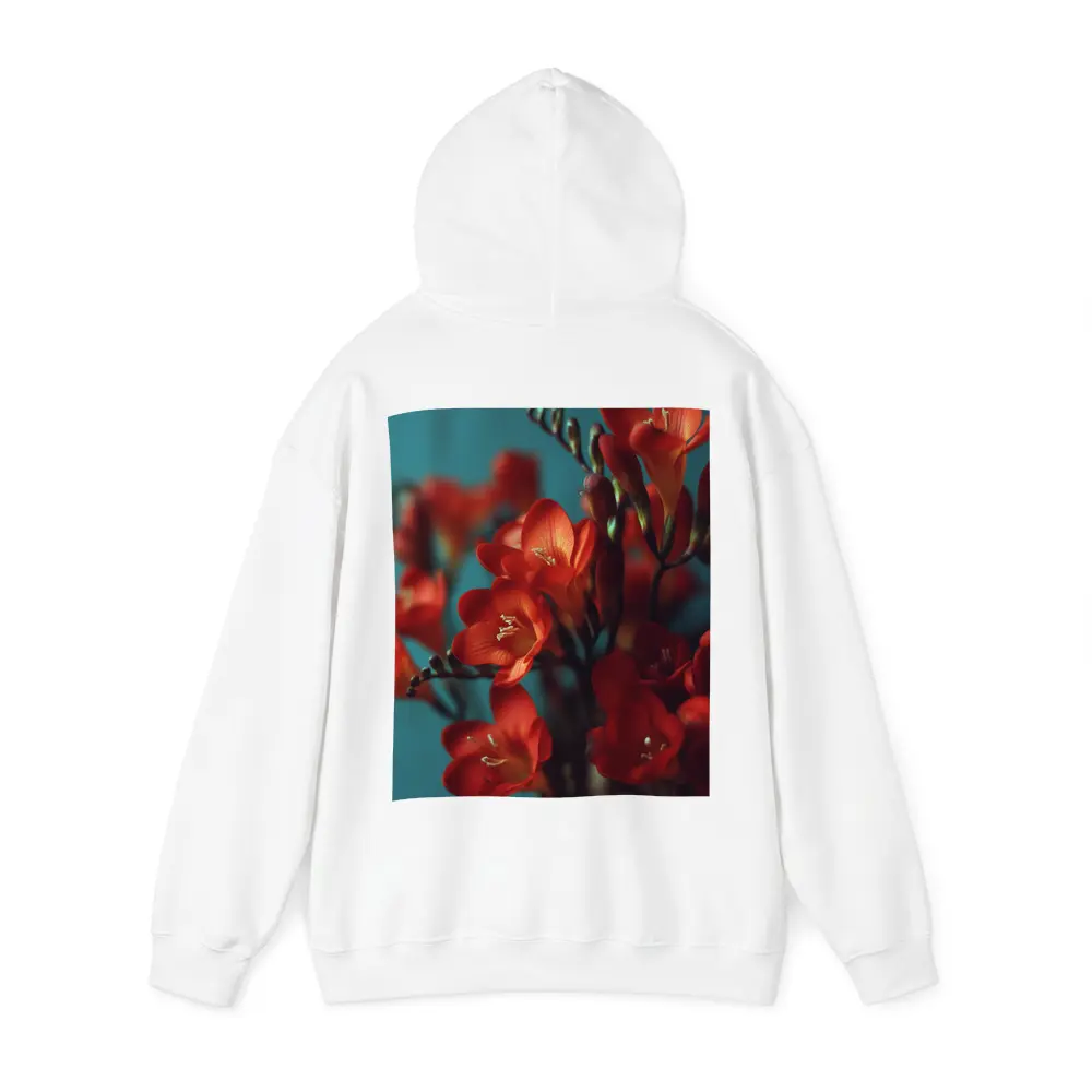 Red Freesia Flowers Teal Background Botanical – Hoodies
