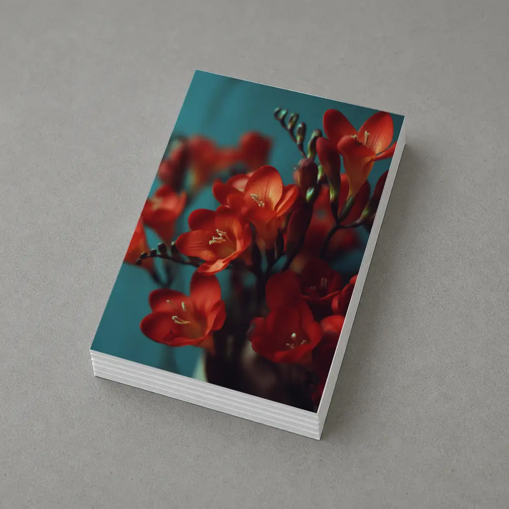 Red Freesia Flowers Teal Background Botanical – Postcards
