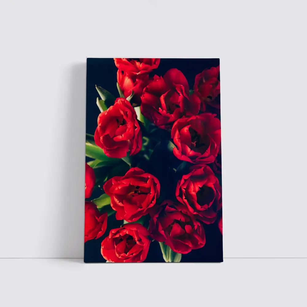 Red Tulips Bouquet Dark Background Floral – Wall Art