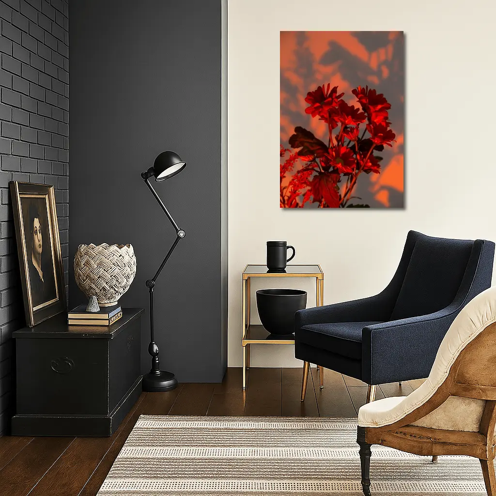 Red Chrysanthums Glowing Warm Sunset Wall – Wall Art
