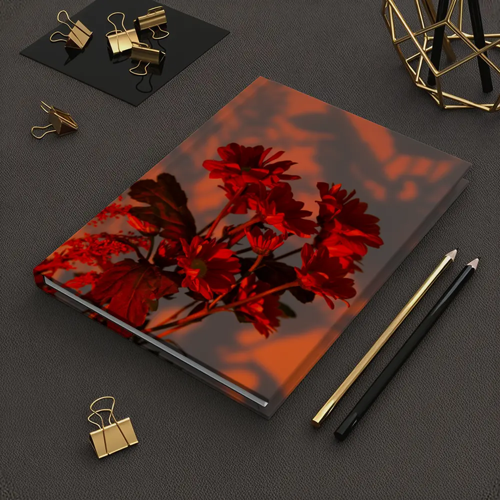 Red Chrysanthums Glowing Warm Sunset Wall – Notebooks