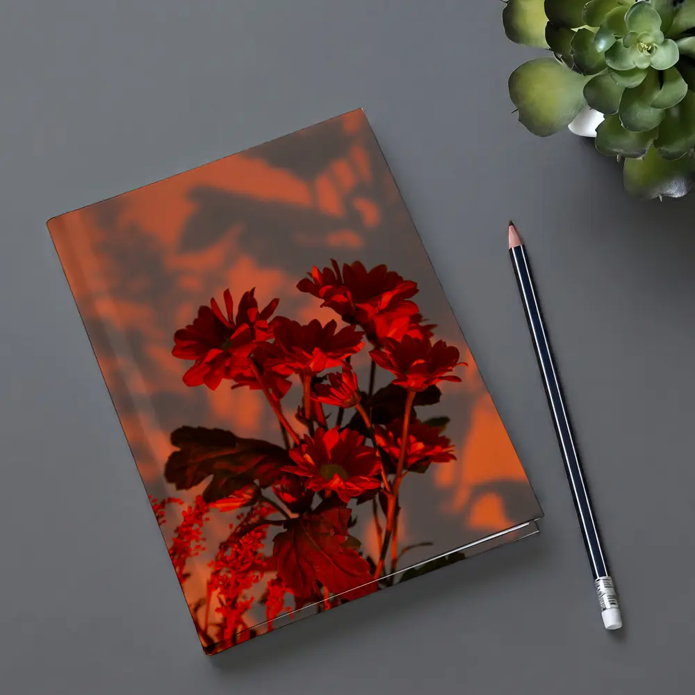 Red Chrysanthums Glowing Warm Sunset Wall – Notebooks