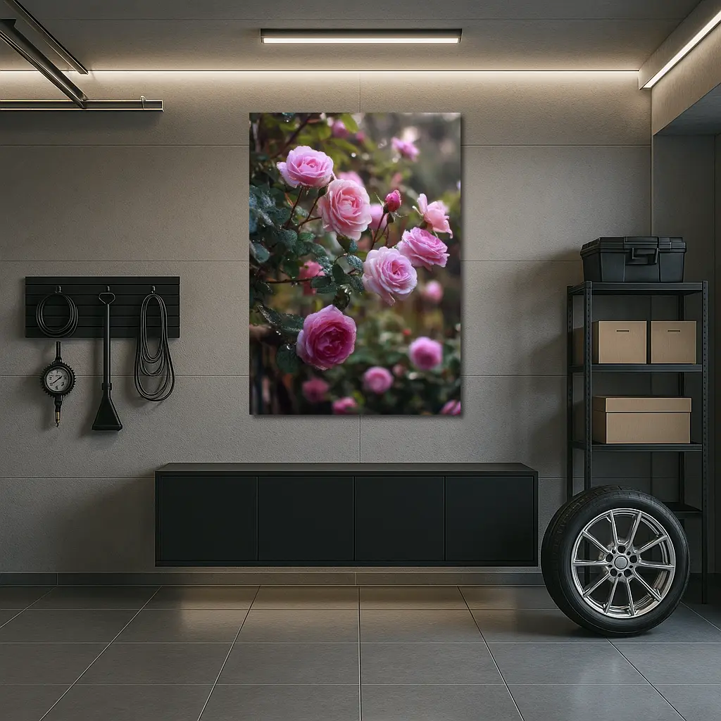 Pink Roses With Rain Drops Garden – Wall Art