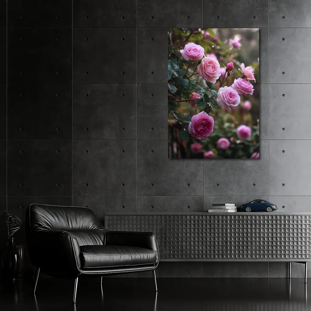 Pink Roses With Rain Drops Garden – Wall Art