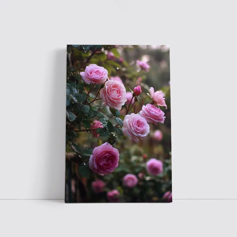 Pink Roses With Rain Drops Garden – Wall Art