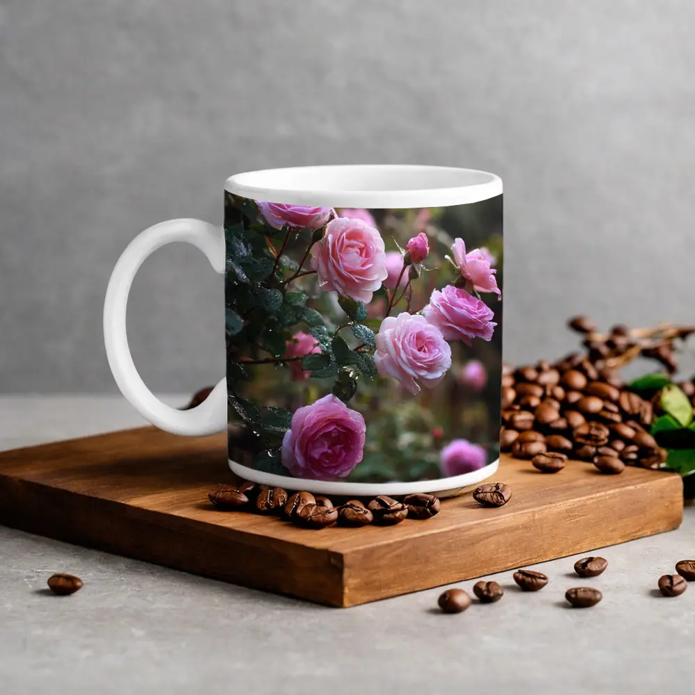 Pink Roses With Rain Drops Garden – Mugs