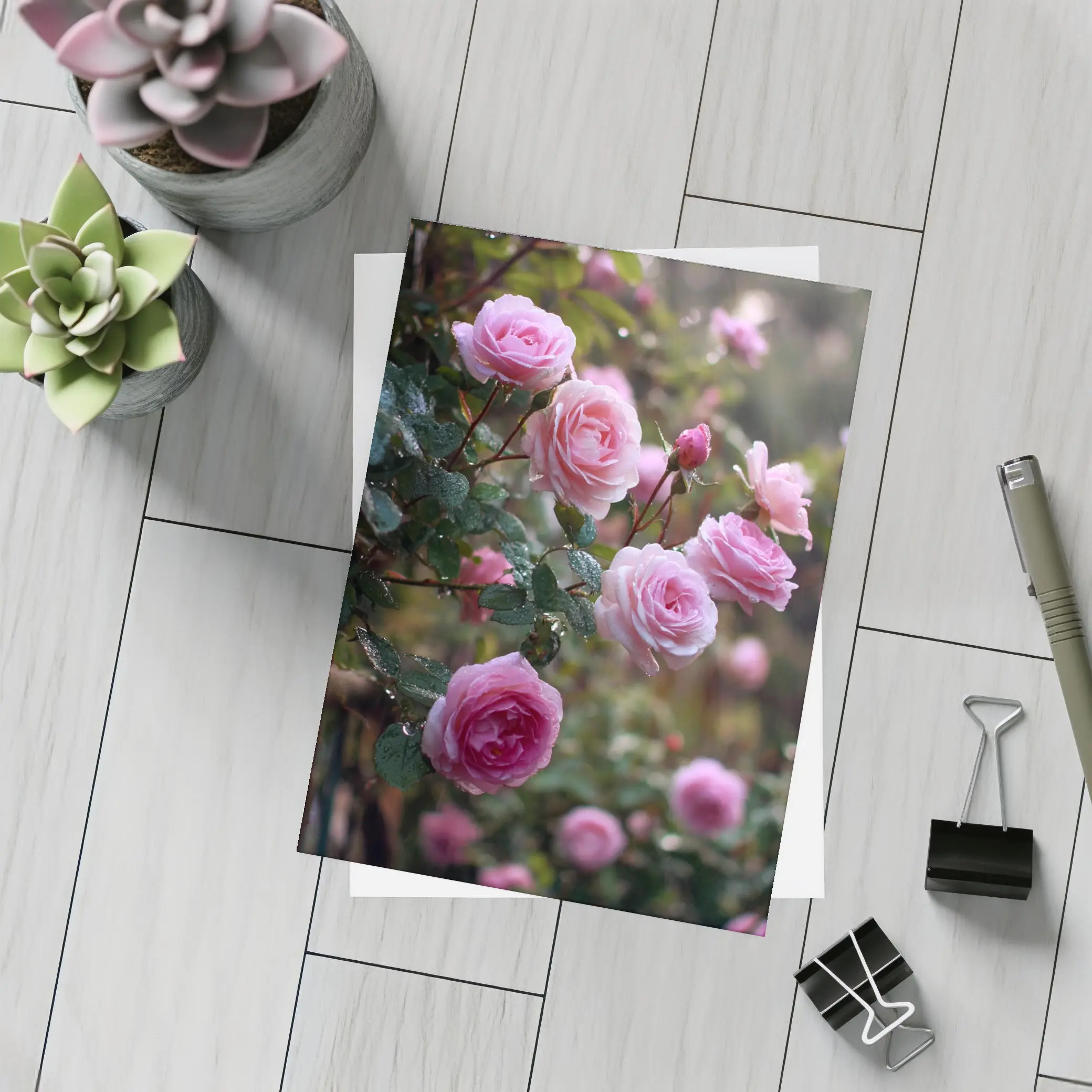 Pink Roses With Rain Drops Garden – Postcards