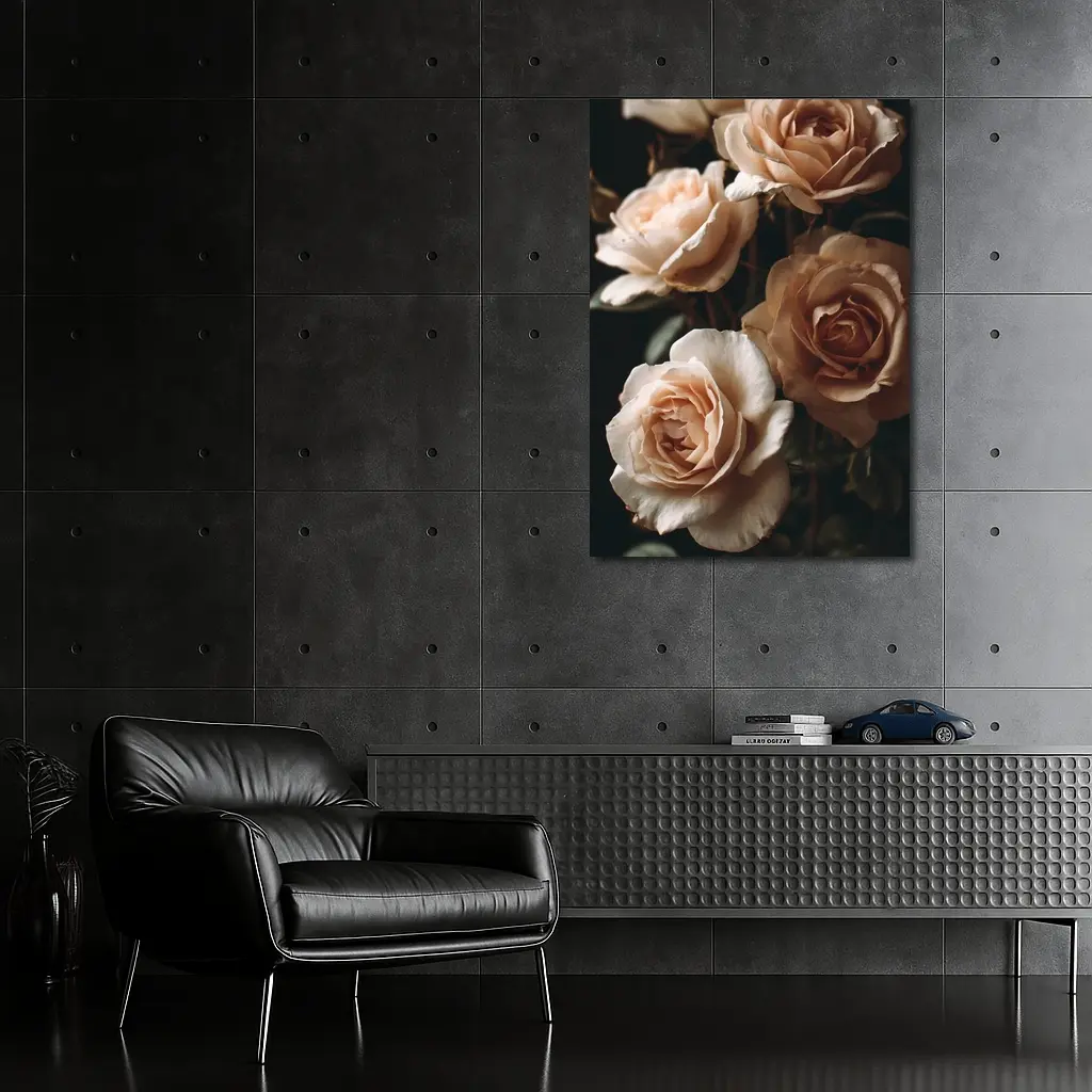 Peach Roses Dark Moody Floral Background – Wall Art