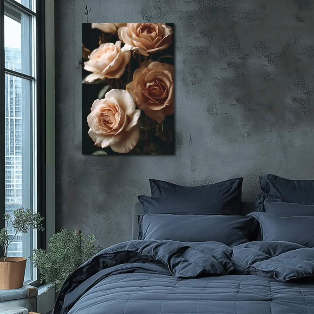 Peach Roses Dark Moody Floral Background – Wall Art
