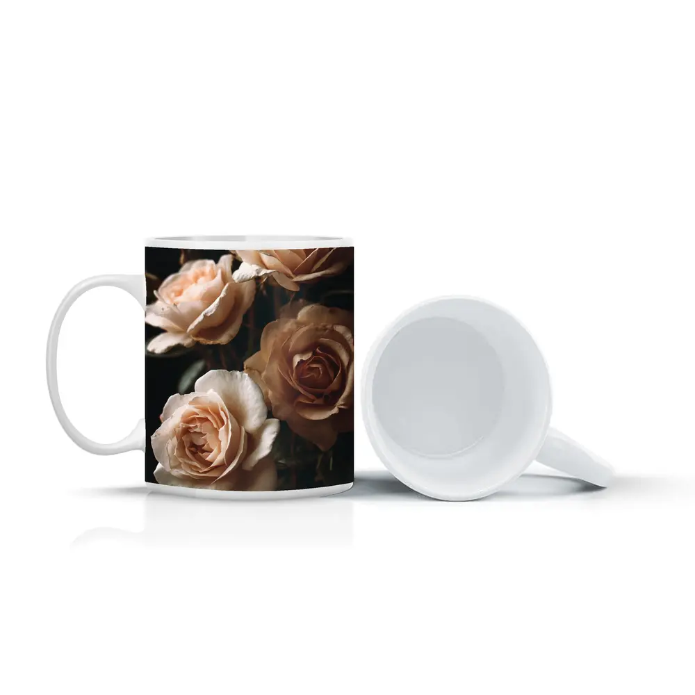 Peach Roses Dark Moody Floral Background – Mugs