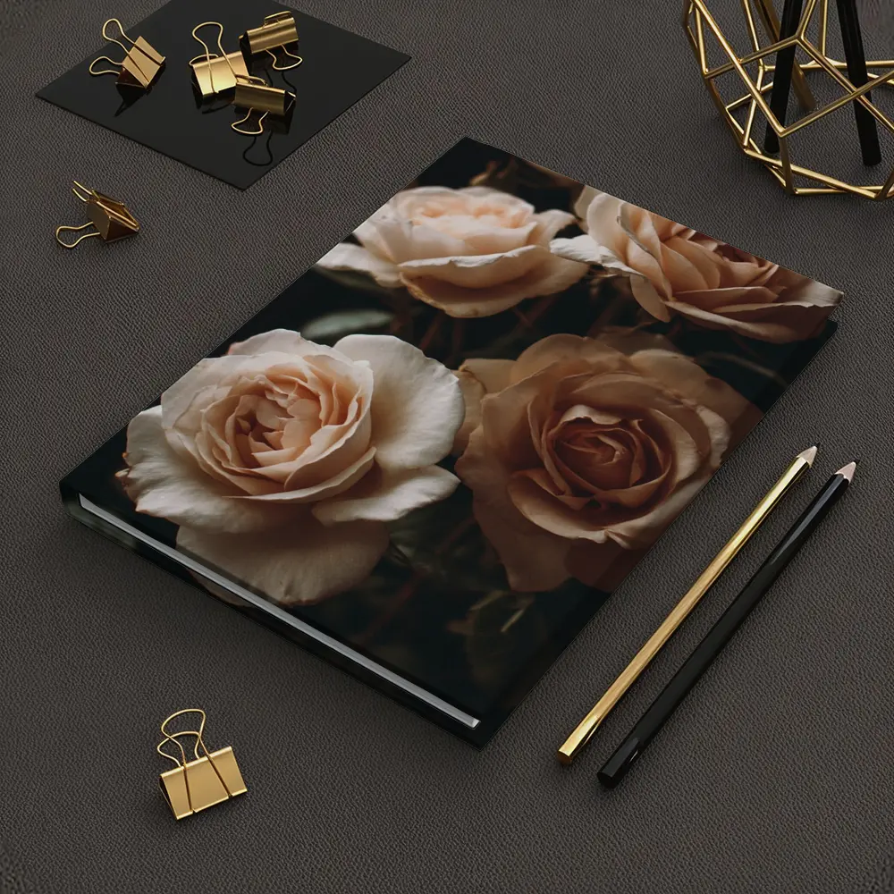 Peach Roses Dark Moody Floral Background – Notebooks