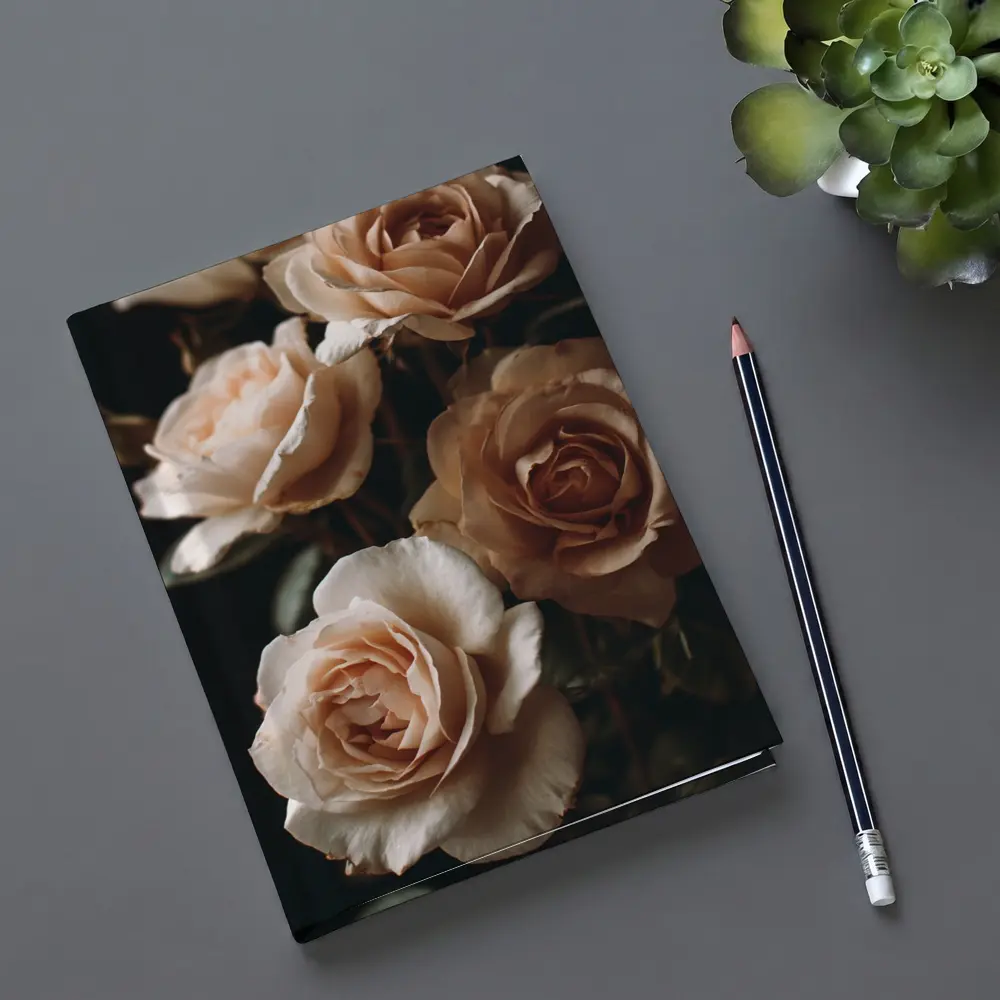 Peach Roses Dark Moody Floral Background – Notebooks
