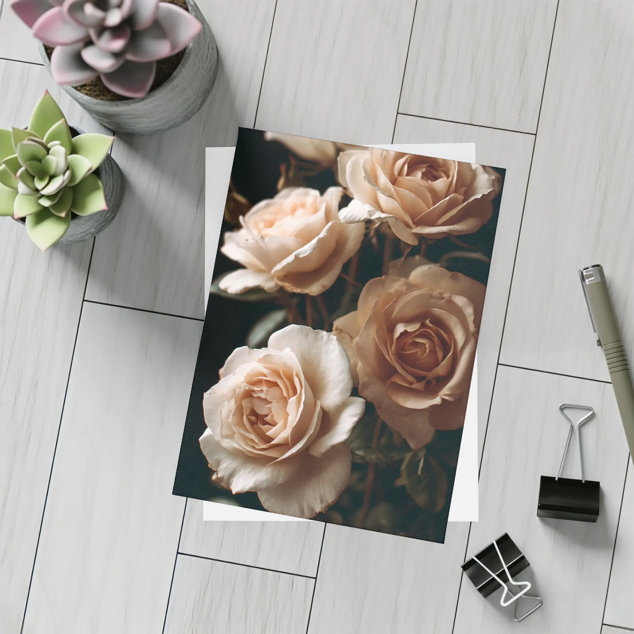 Peach Roses Dark Moody Floral Background – Postcards
