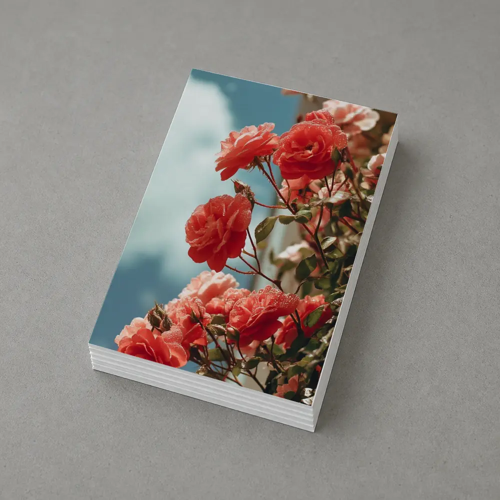Red Roses Climbing Against Blue Sky – Postcards