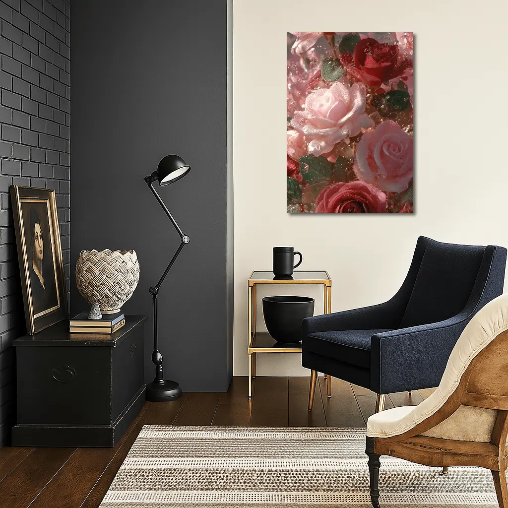 Pink and Red Roses with Water Droplets – Wall Art