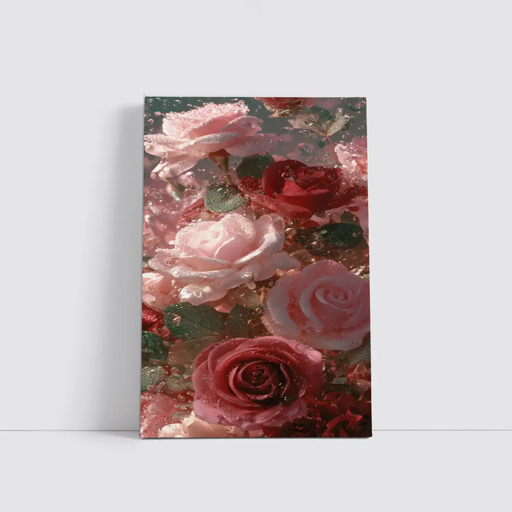 Pink and Red Roses with Water Droplets – Wall Art