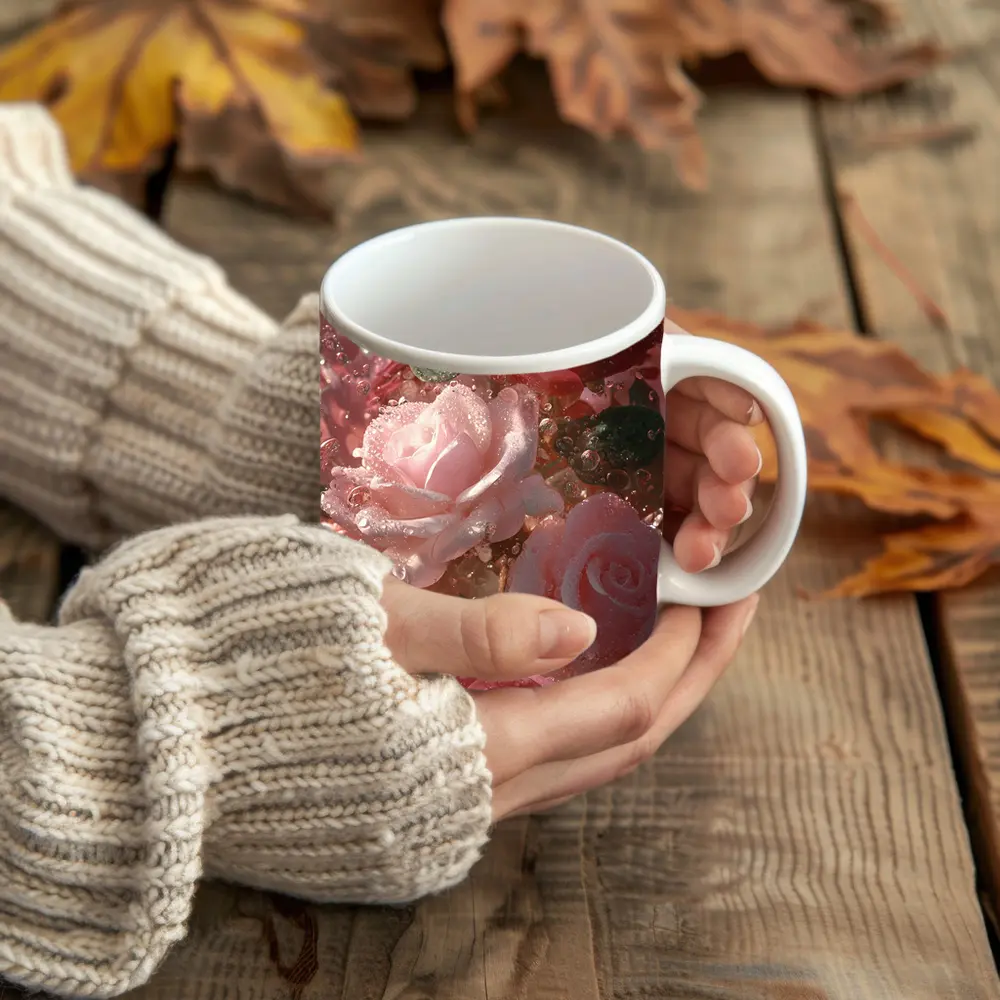 Pink and Red Roses with Water Droplets – Mugs