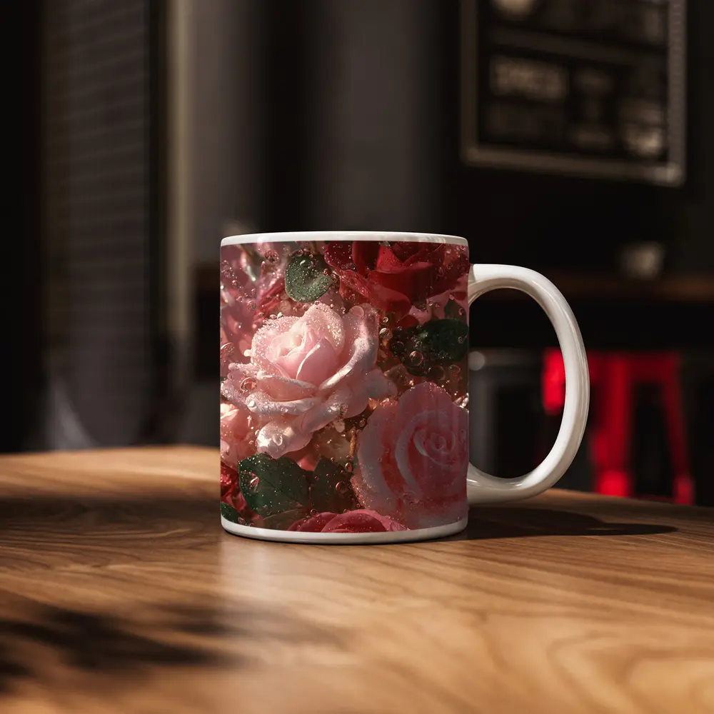 Pink and Red Roses with Water Droplets – Mugs