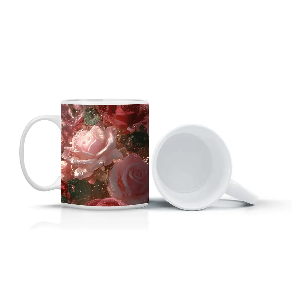 Pink and Red Roses with Water Droplets – Mugs