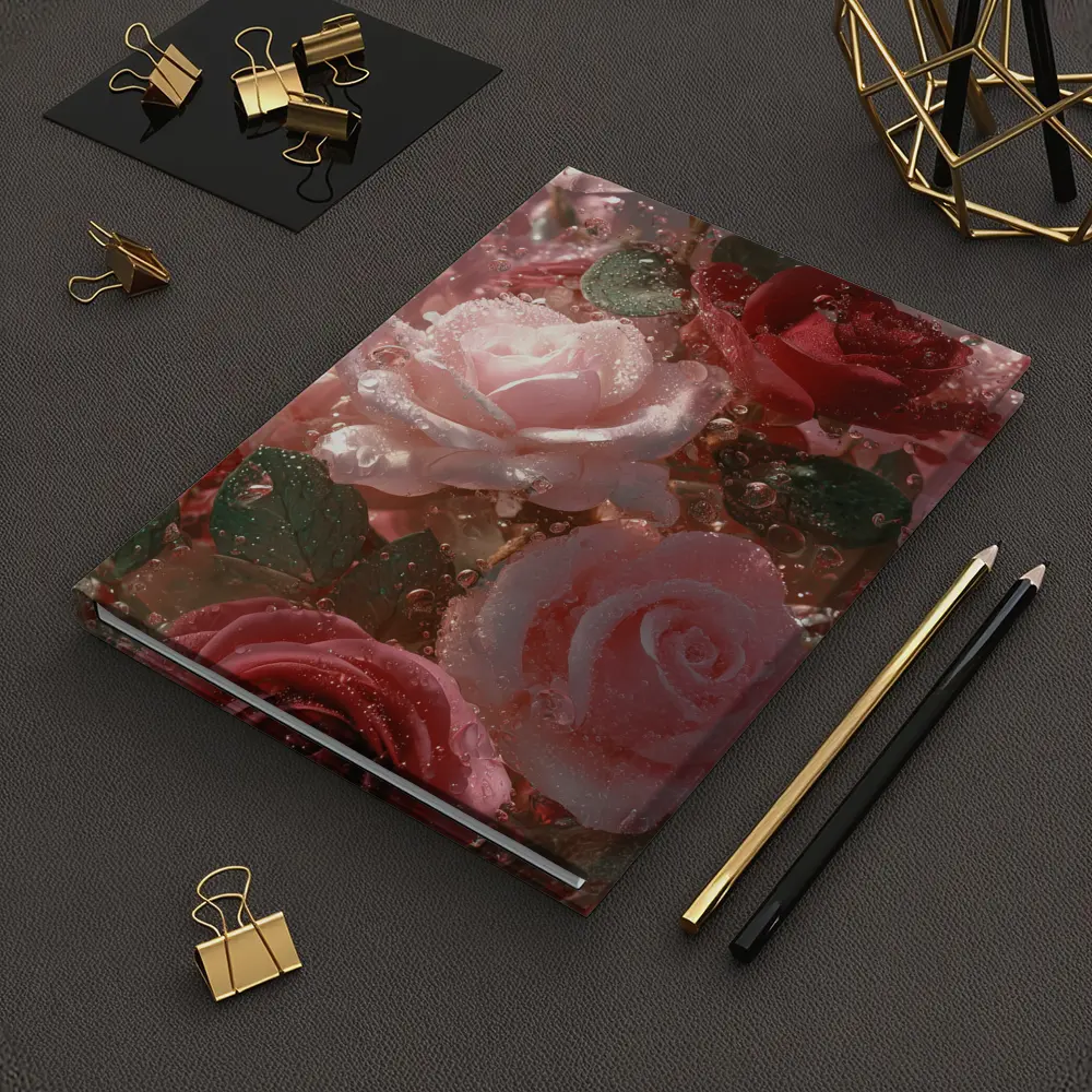 Pink and Red Roses with Water Droplets – Notebooks