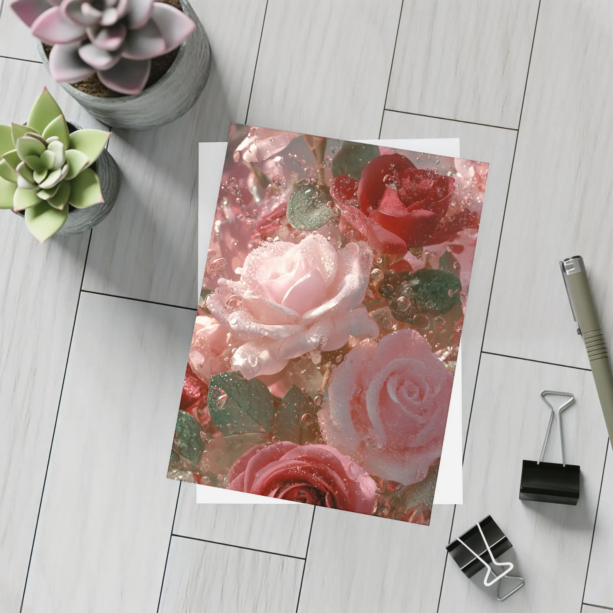 Pink and Red Roses with Water Droplets – Postcards