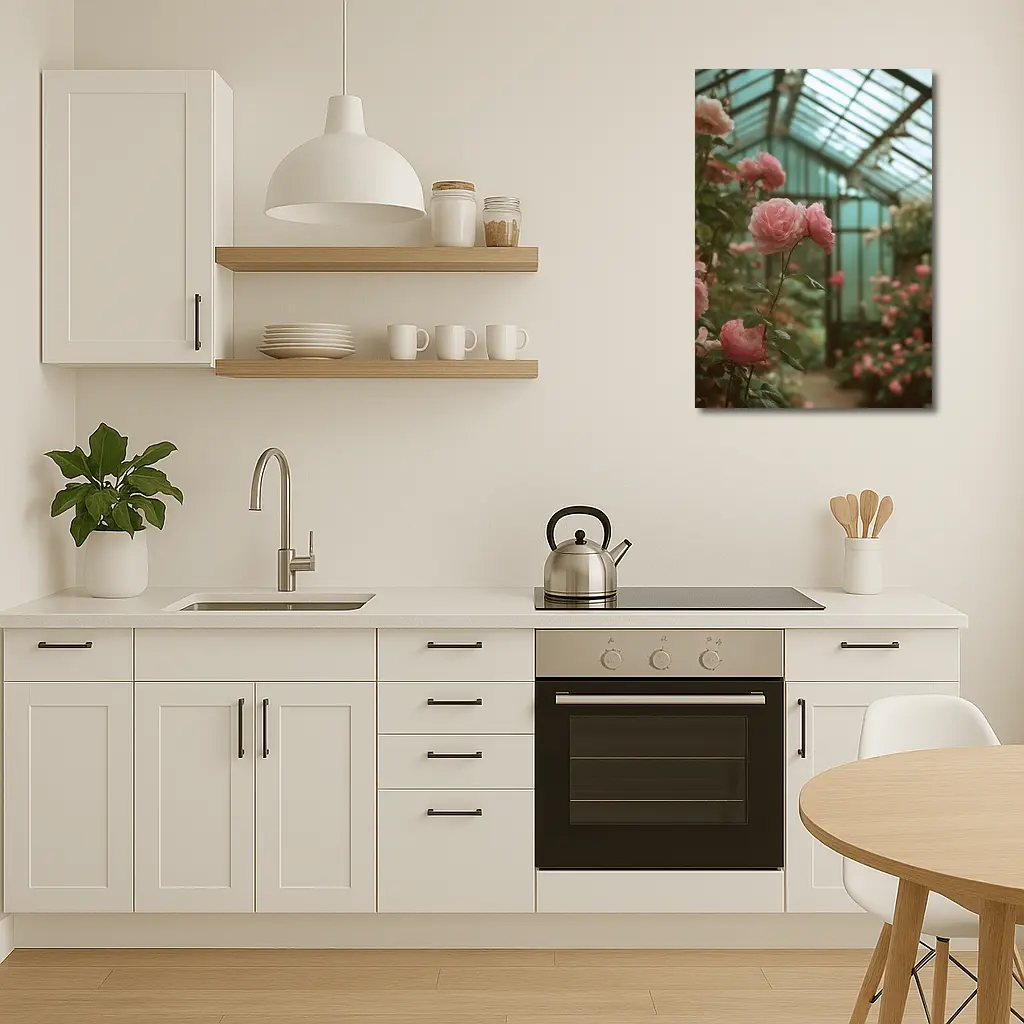 Pink Roses Blooming Inside Glass Greenhouse – Wall Art