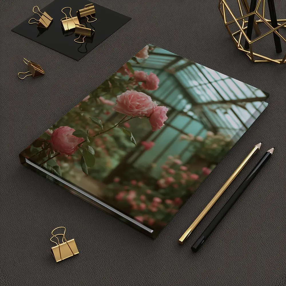 Pink Roses Blooming Inside Glass Greenhouse – Notebooks